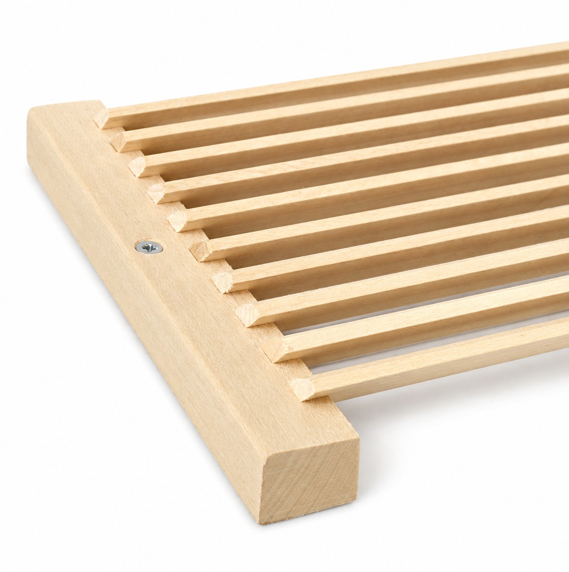 Tesla Grill Sauna Vent Cover wooden vent cover with angled slats, detail view