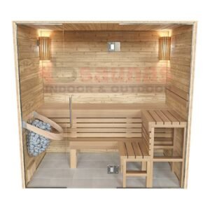 Premium grade Knotty red western cedar walls & ceiling, clear cedar benches.1×4 11/16 T&G cedar lining for walls & ceiling.2×4 cedar for benches.