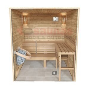 Premium grade Knotty red western cedar walls & ceiling, clear cedar benches.1×4 11/16 T&G cedar lining for walls & ceiling.2×4 cedar for benches.