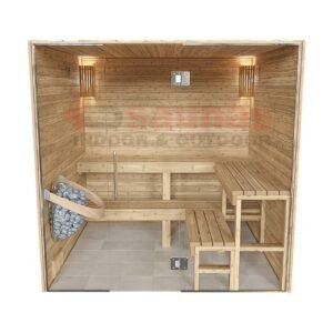 Premium grade Knotty red western cedar walls, ceiling & benches.1×4 11/16 T&G cedar lining for walls & ceiling.2×4 cedar for benches.