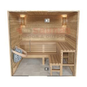 Premium grade Knotty red western cedar walls & ceiling, clear cedar benches.1×4 11/16 T&G cedar lining for walls & ceiling.2×4 cedar for benches.