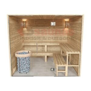 Premium grade Knotty red western cedar walls, ceiling & benches.1×4 11/16 T&G cedar lining for walls & ceiling.2×4 cedar for benches.