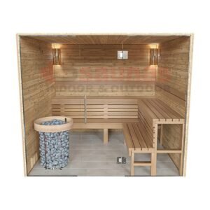 Premium grade Knotty red western cedar walls & ceiling, clear cedar benches.1×4 11/16 T&G cedar lining for walls & ceiling.2×4 cedar for benches.